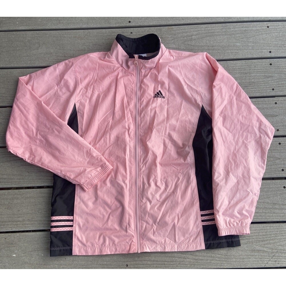 Vintage Y2K Adidas Windbreaker Jacket Pink Black Womens XL 2001 Blockette